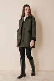 Padded overcoat with corduroy details