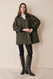 Padded overcoat with corduroy details