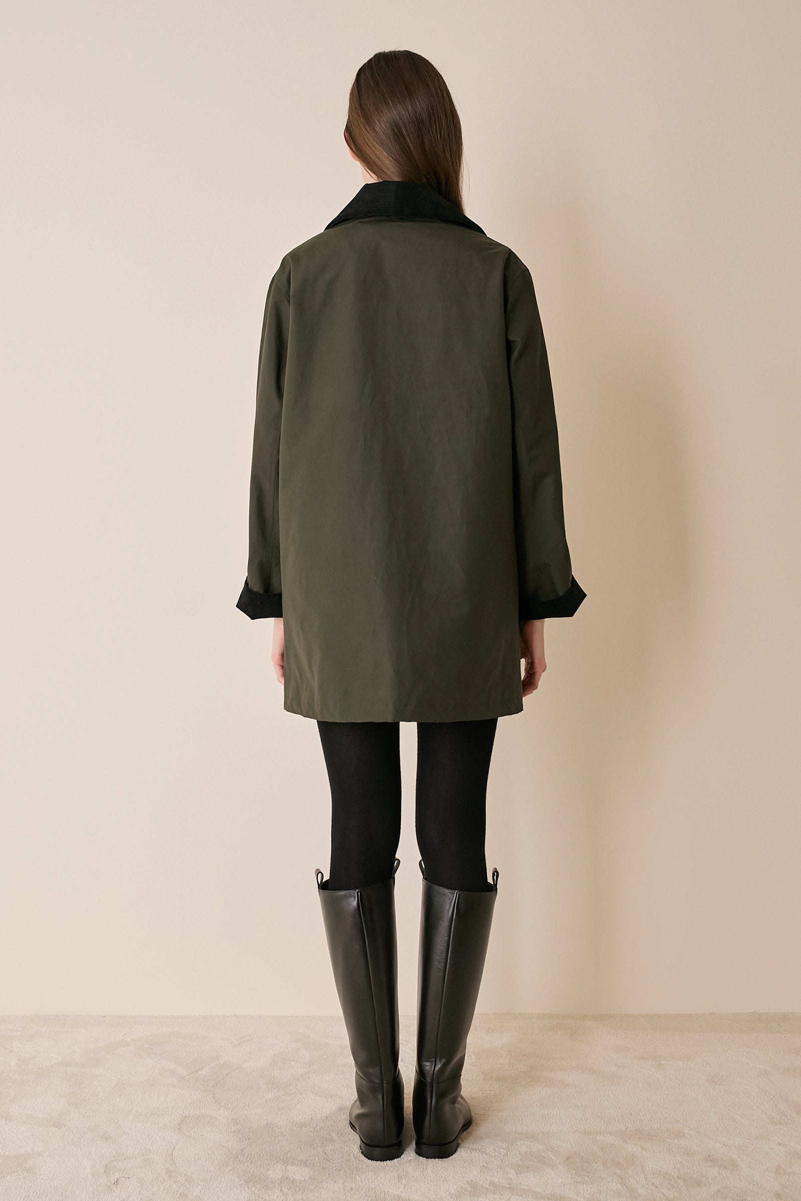 Padded overcoat with corduroy details