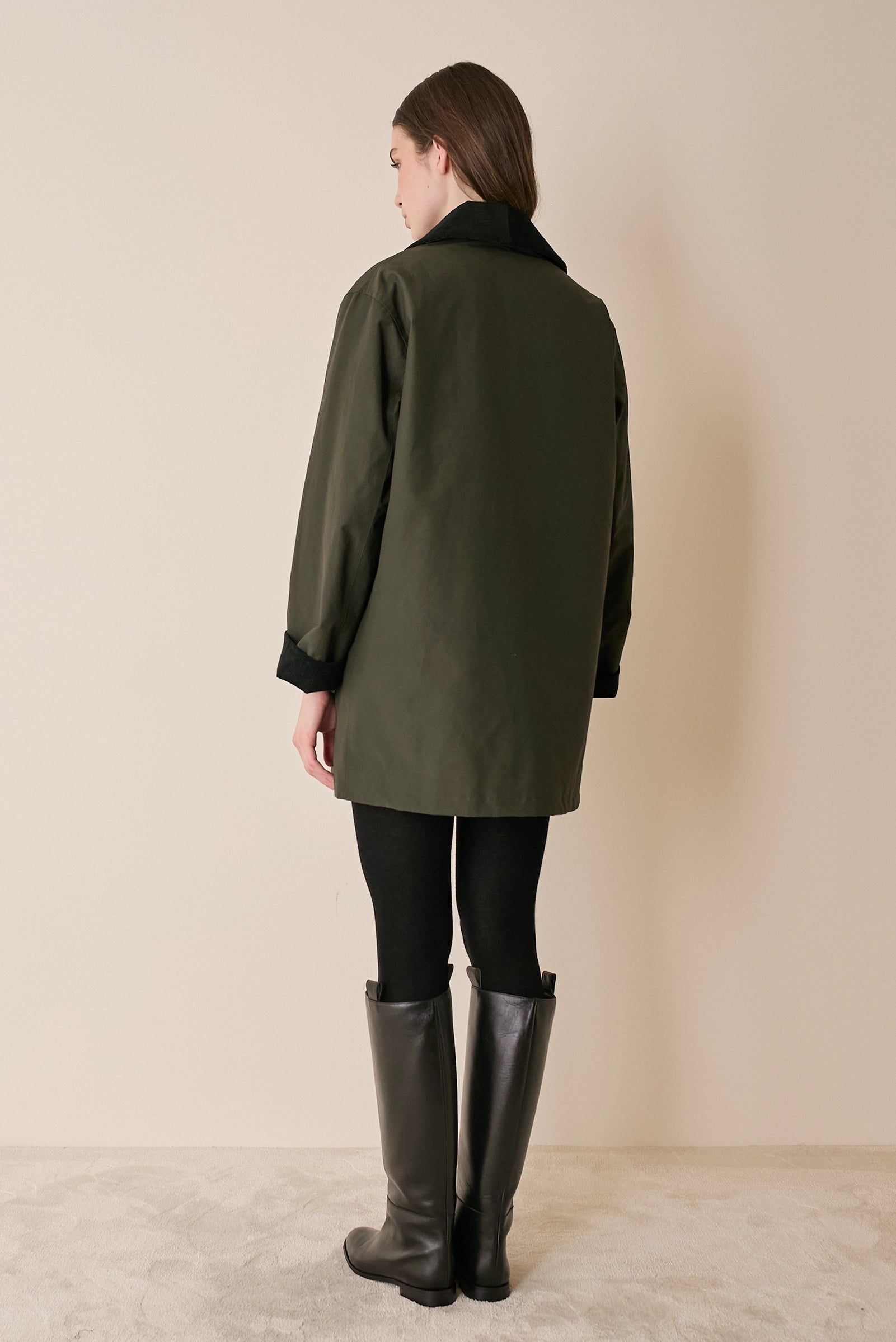 Padded overcoat with corduroy details