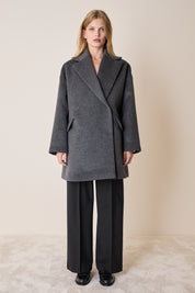 Double-breasted wool and angora coat