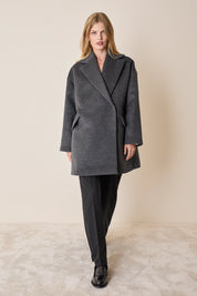 Double-breasted wool and angora coat