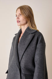 Double-breasted wool and angora coat