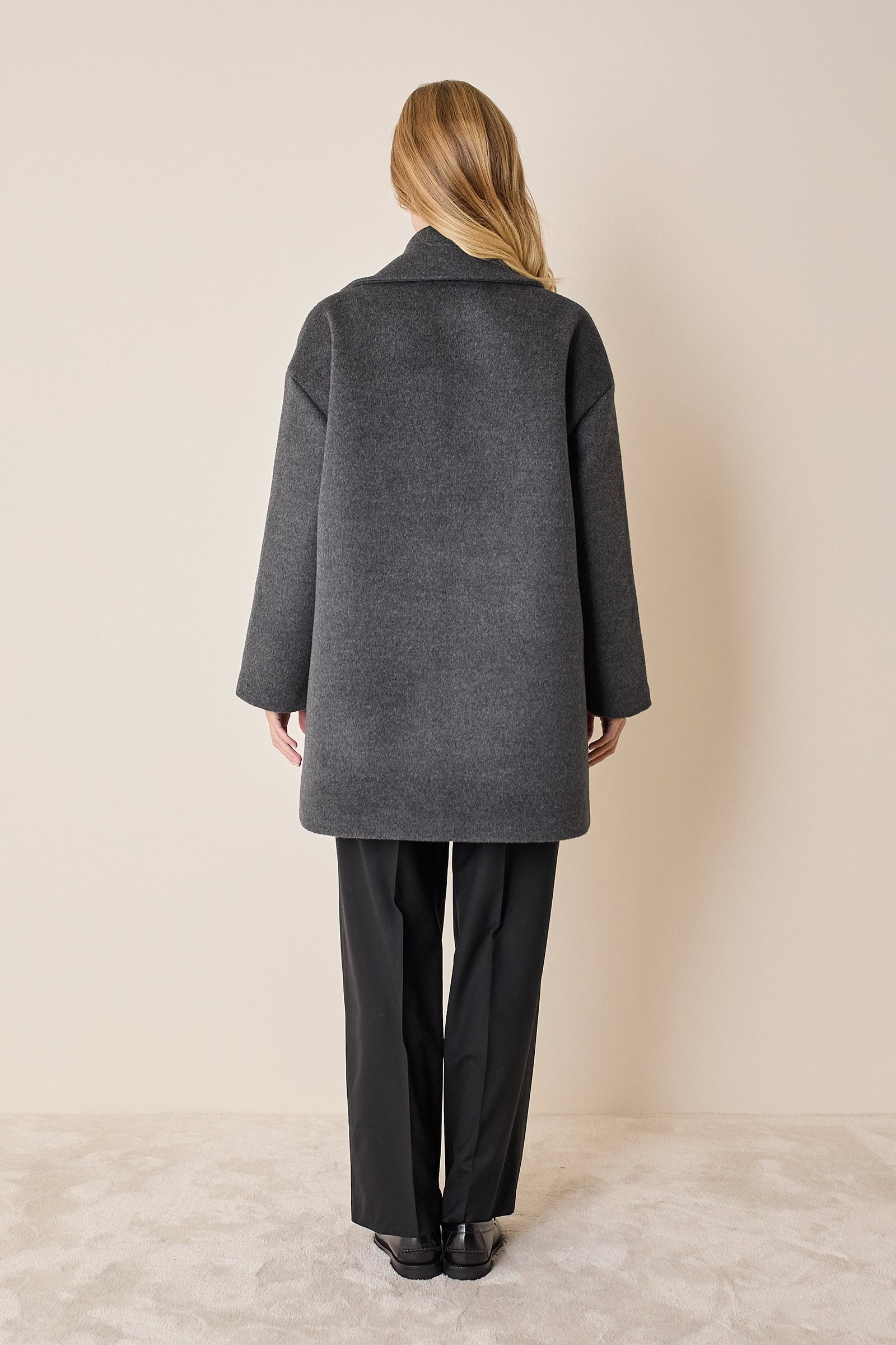 Double-breasted wool and angora coat