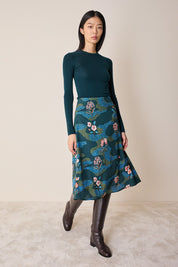 Stretch silk floral skirt