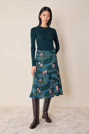 Stretch silk floral skirt