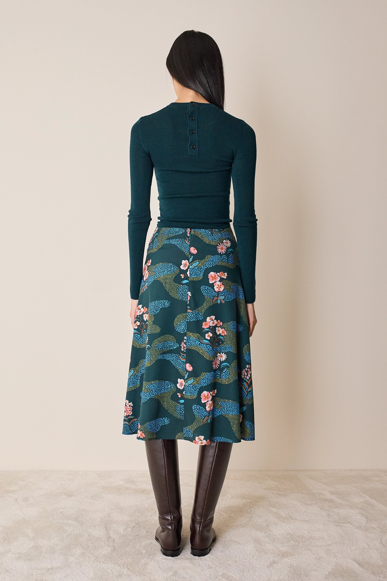 Stretch silk floral skirt