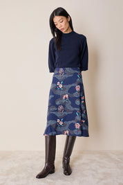 Stretch silk floral skirt