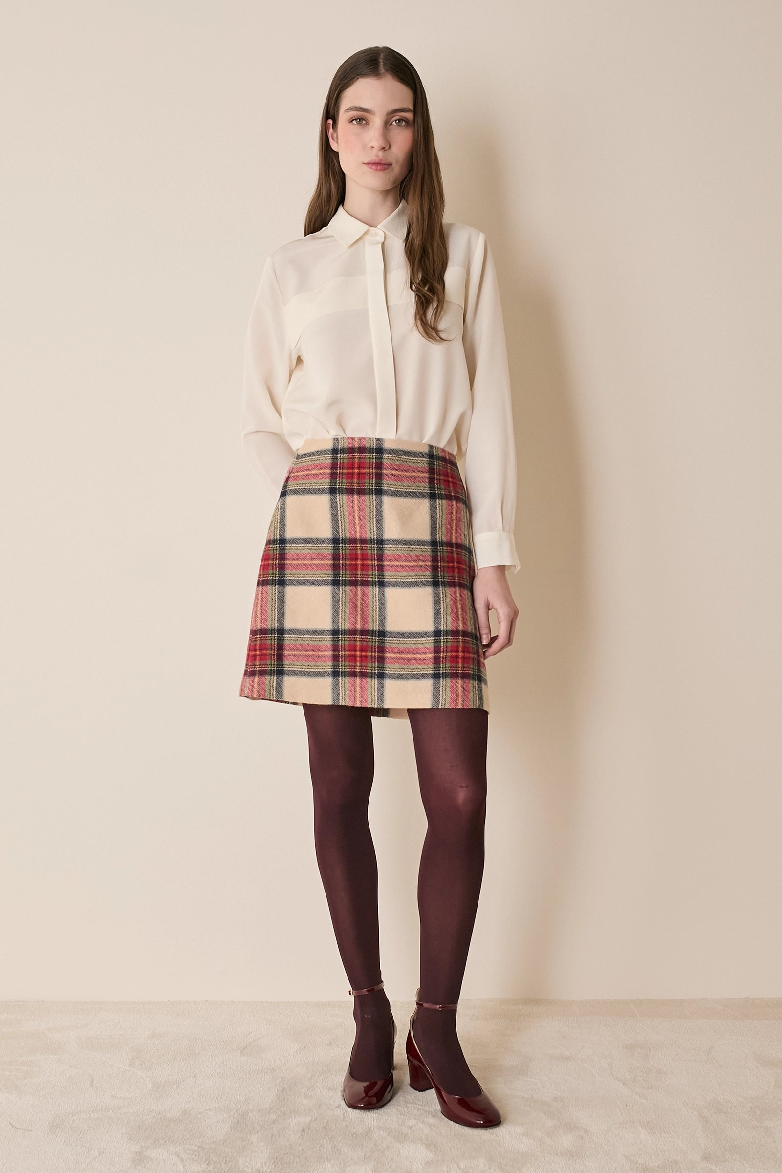 Virgin wool tartan miniskirt