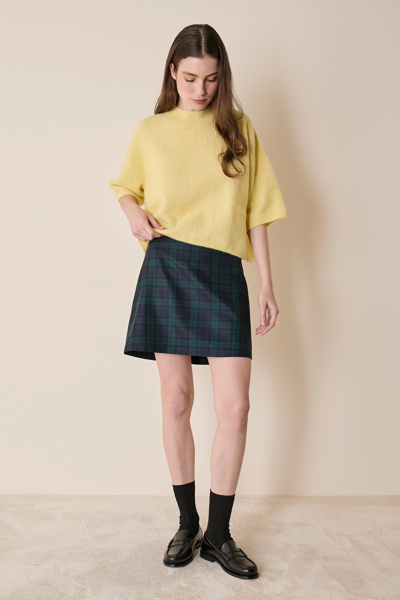Virgin wool tartan miniskirt