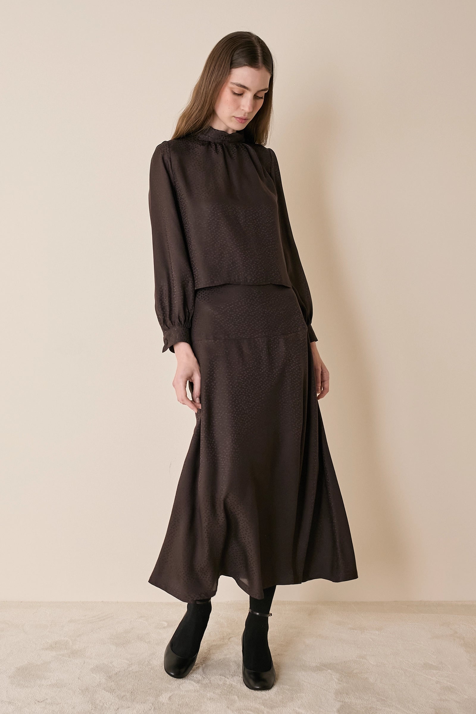 Silk-blend long skirt