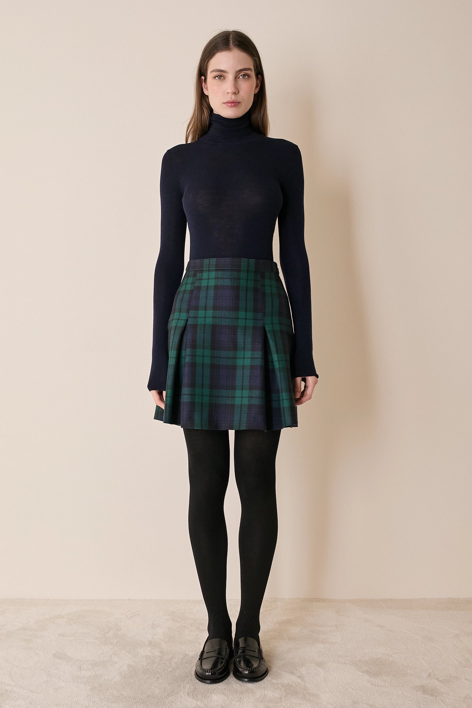 Box pleated tartan skirt