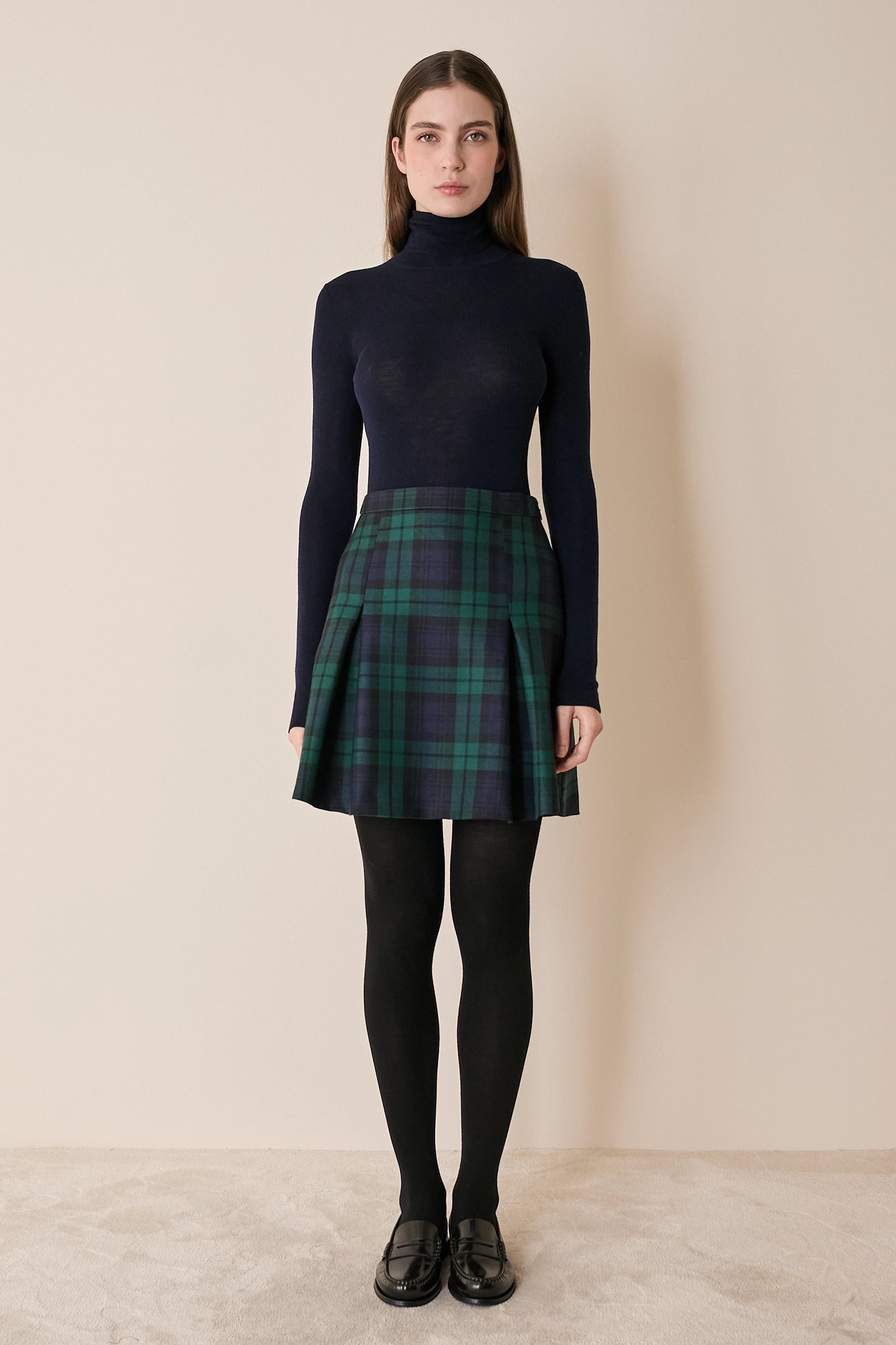 Box pleated tartan skirt
