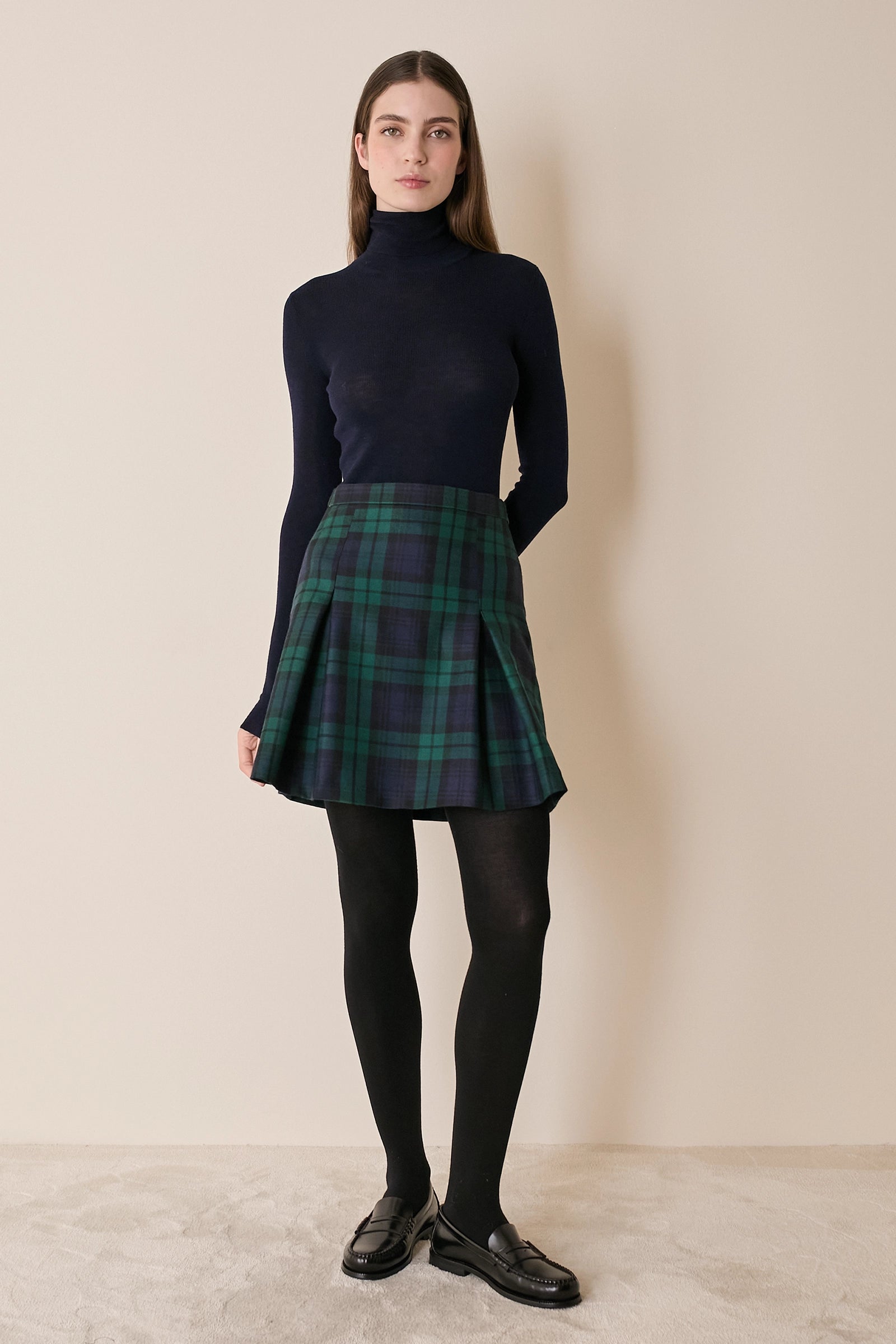 Box pleated tartan skirt