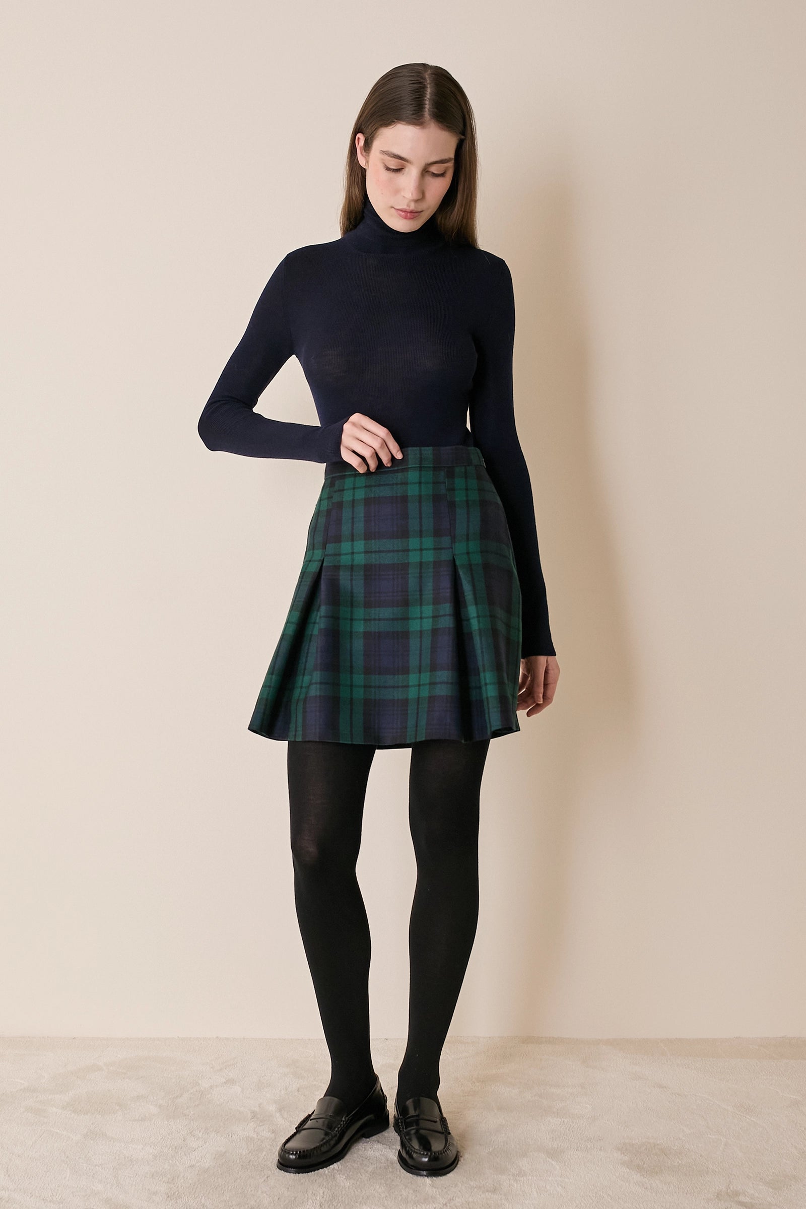 Box pleated tartan skirt