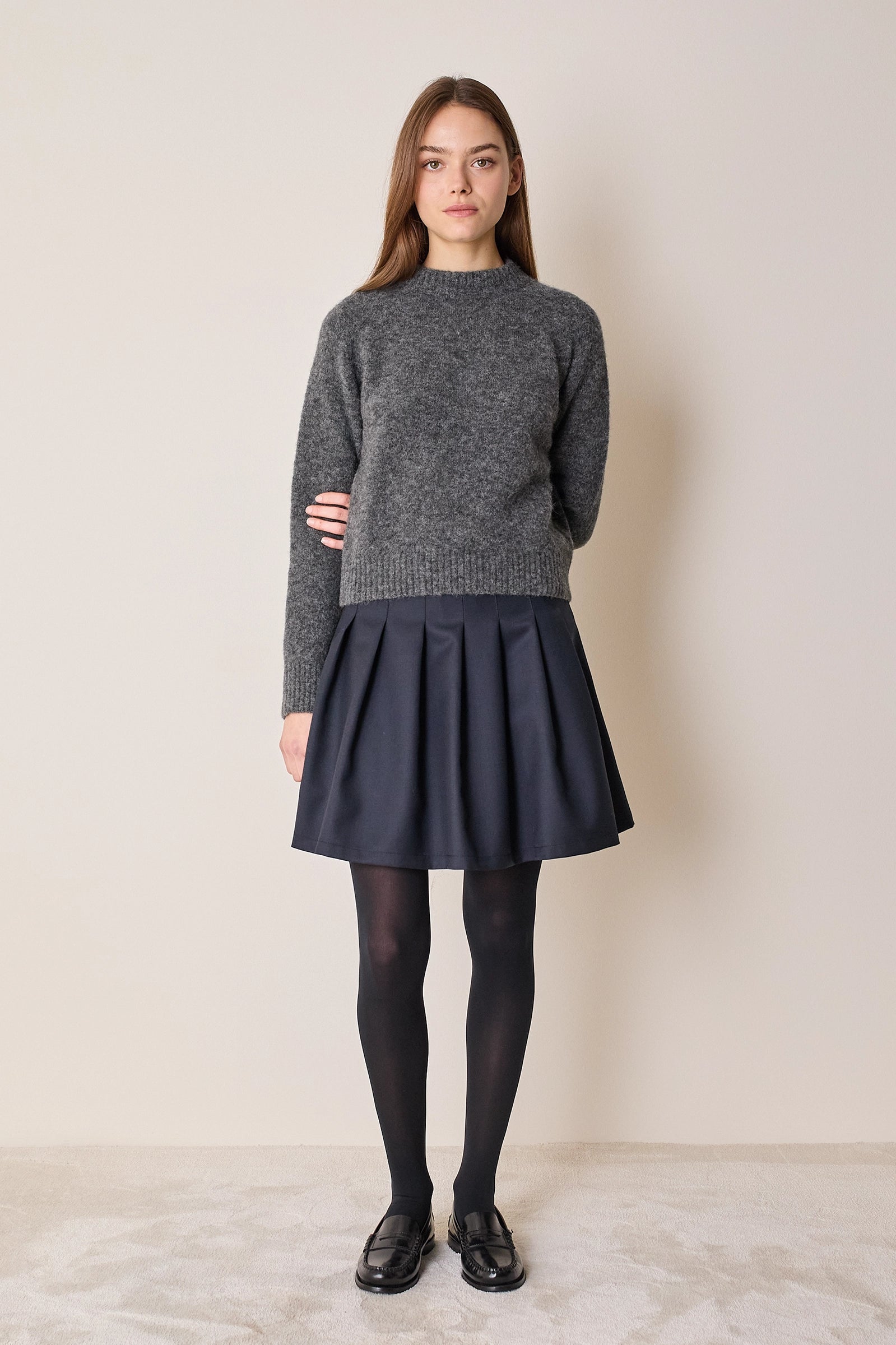 Wool-blend college-style skirt