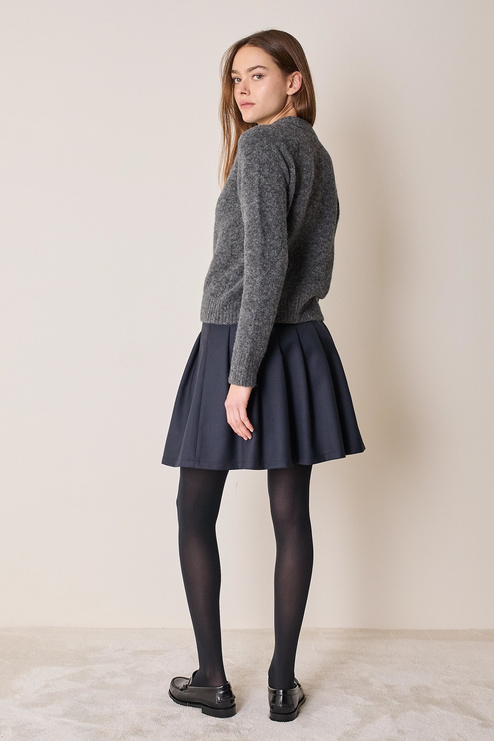 Wool-blend college-style skirt