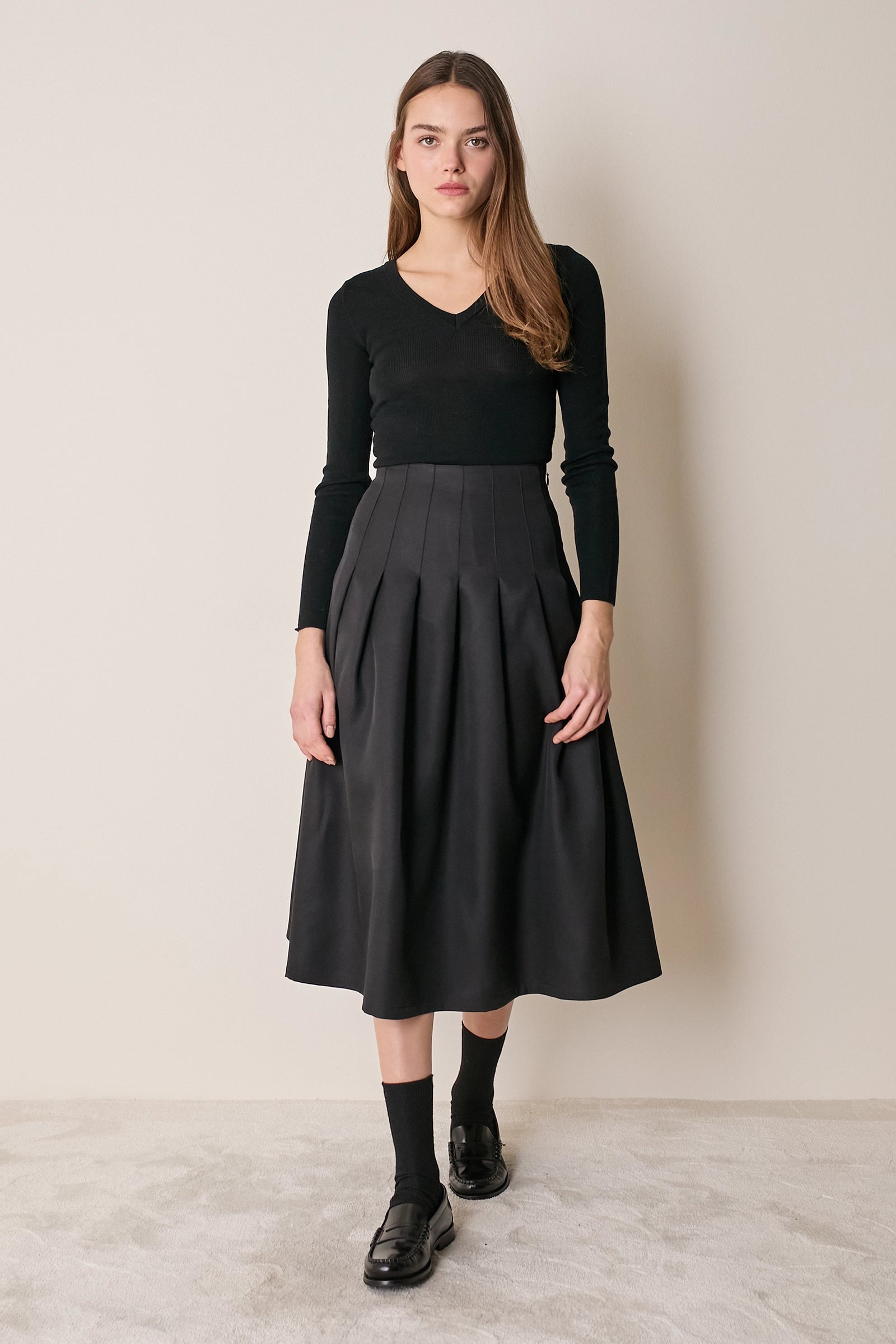 Gonna a pieghe in blend di seta