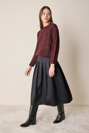 Gonna a pieghe in blend di seta