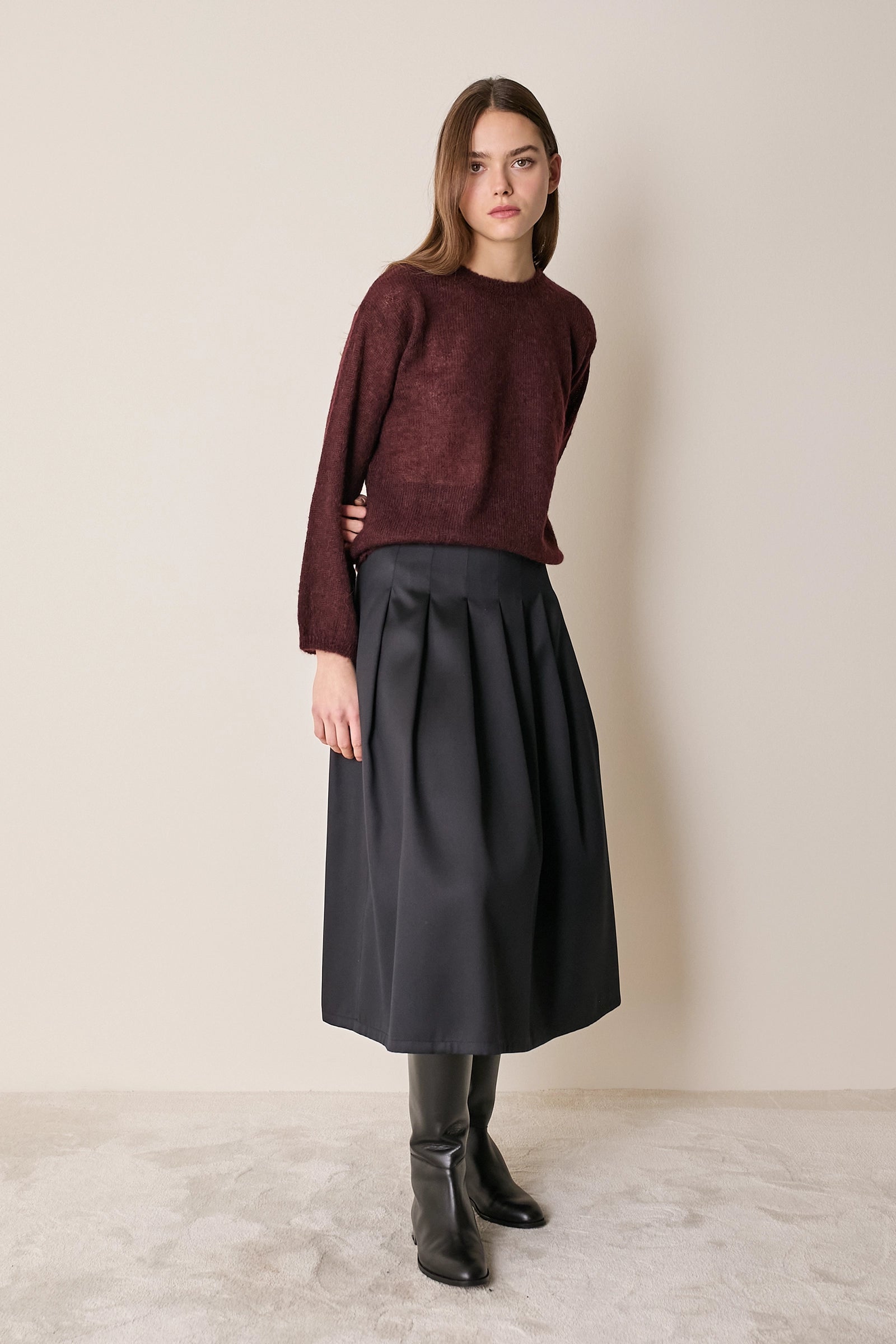 Gonna a pieghe in blend di seta