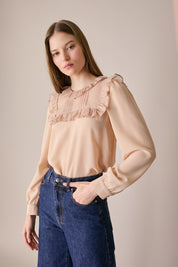 Blusa in organza di seta con volant