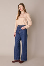 Blusa in organza di seta con volant