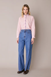 Ruffled-collar shirt with contrast trims