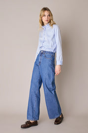 Ruffled-collar shirt with contrast trims