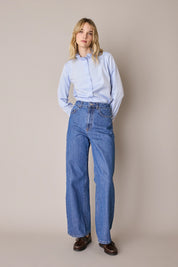 Ruffled-collar shirt with contrast trims