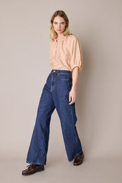 Cotton top with covered buttons