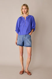 Cotton top with covered buttons
