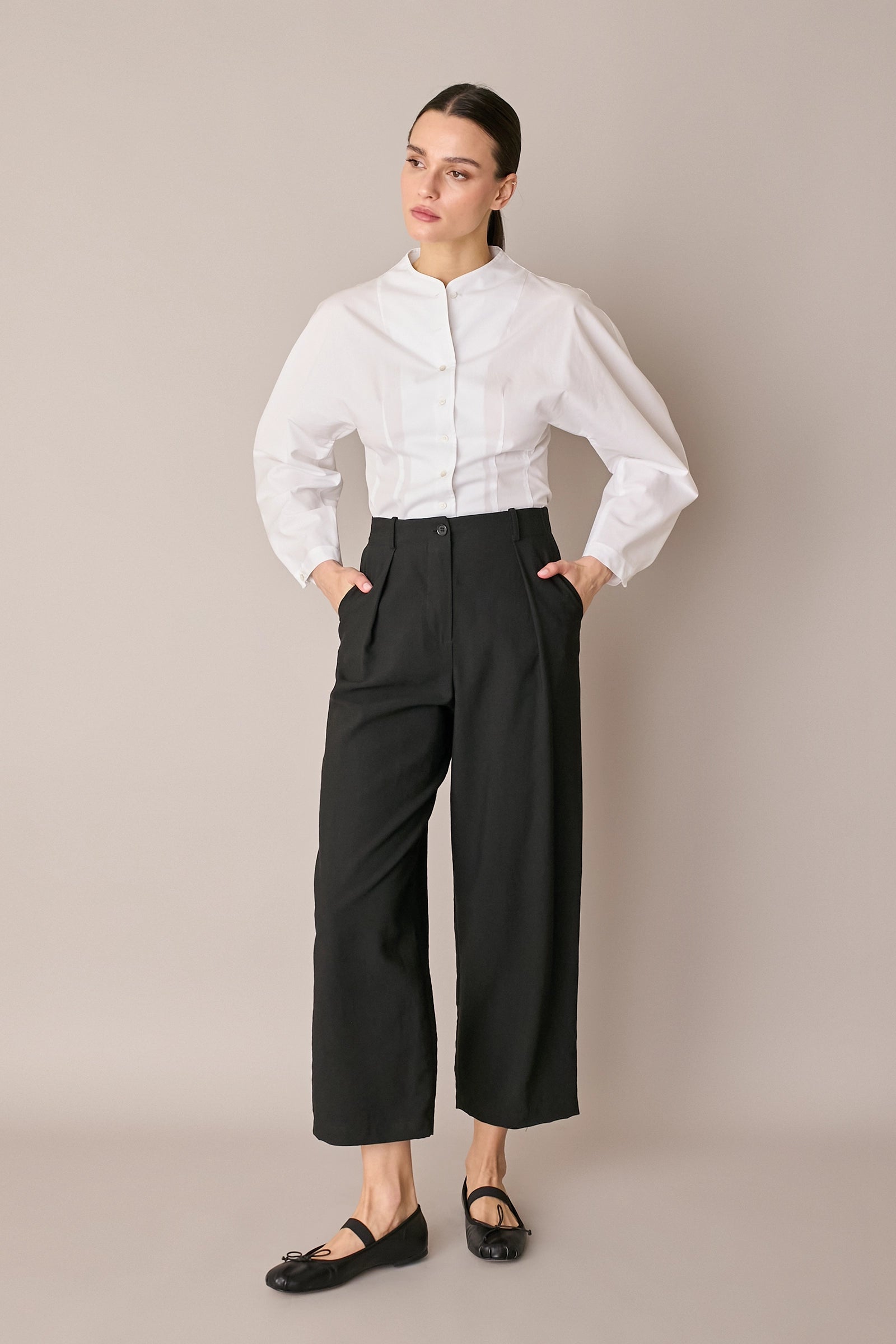 Cotton shirt with sculptural sleeves