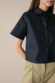Camicia boxy in cotone con colletto stondato