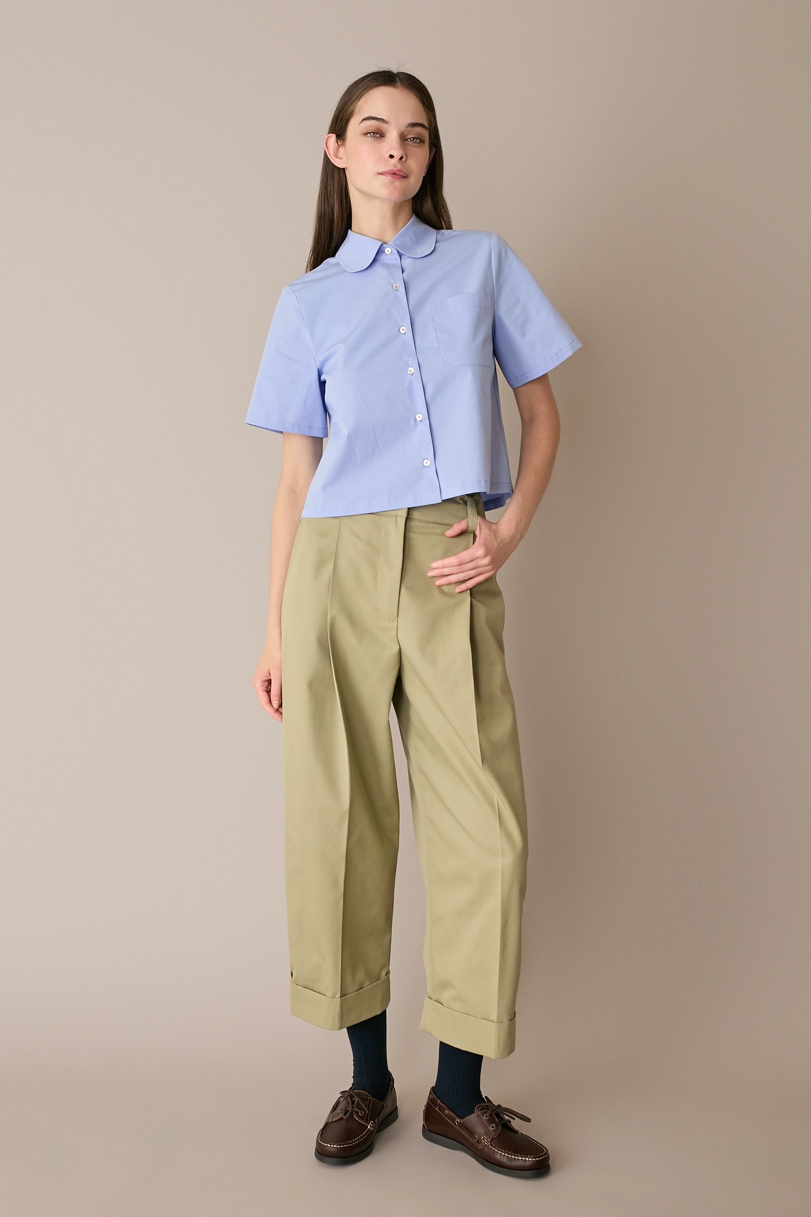 Camicia boxy in cotone con colletto stondato