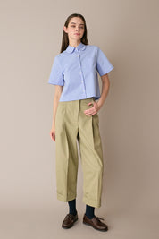 Camicia boxy in cotone con colletto stondato