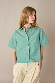 Camicia boxy in cotone con colletto stondato
