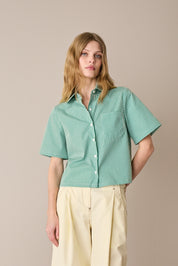Camicia boxy in cotone con colletto stondato