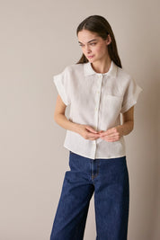Linen shirt with patch pocket