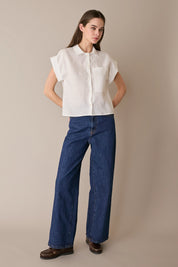 Linen shirt with patch pocket