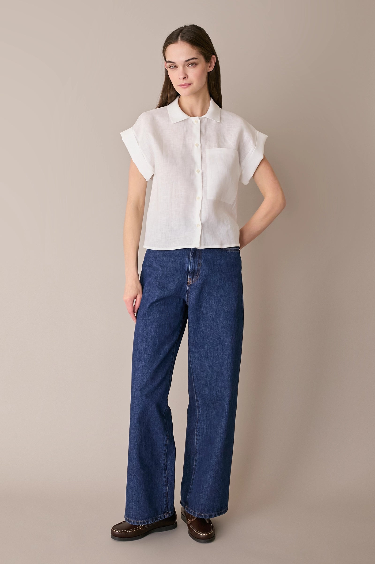Linen shirt with patch pocket