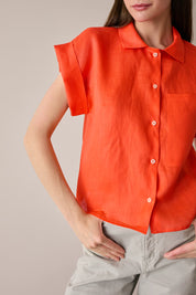 Linen shirt with patch pocket