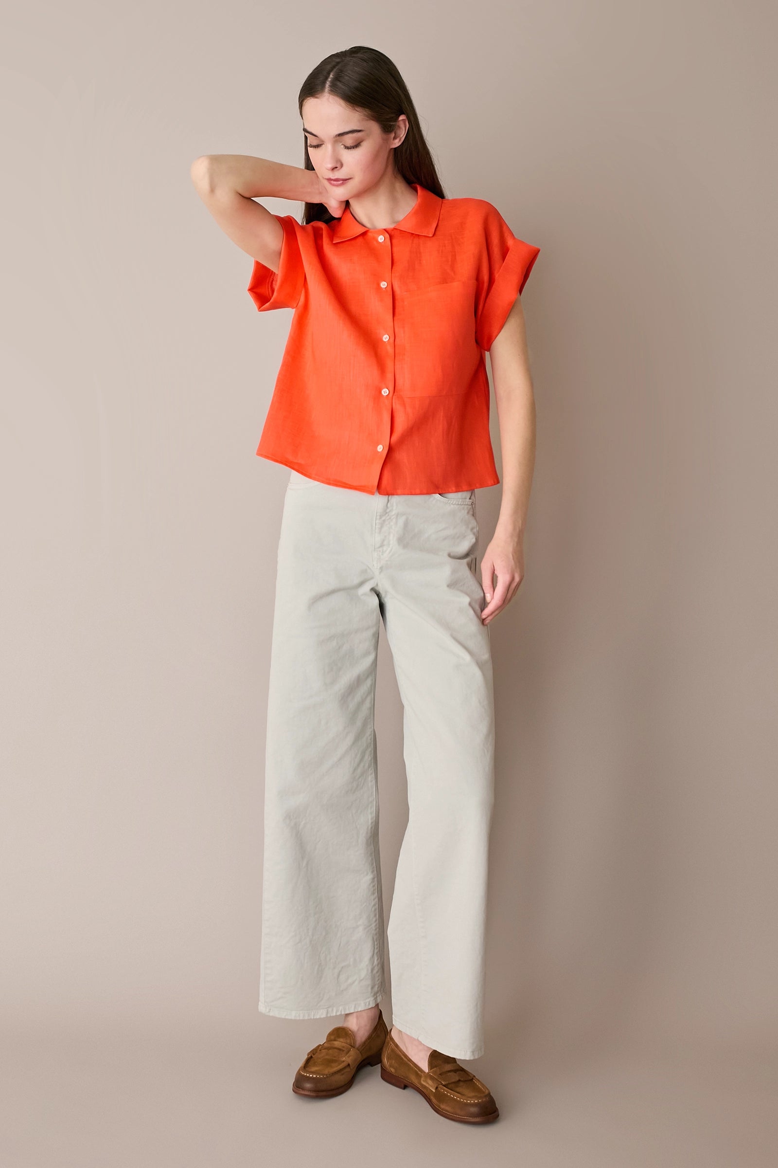 Linen shirt with patch pocket