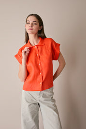 Linen shirt with patch pocket