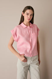 Linen shirt with patch pocket