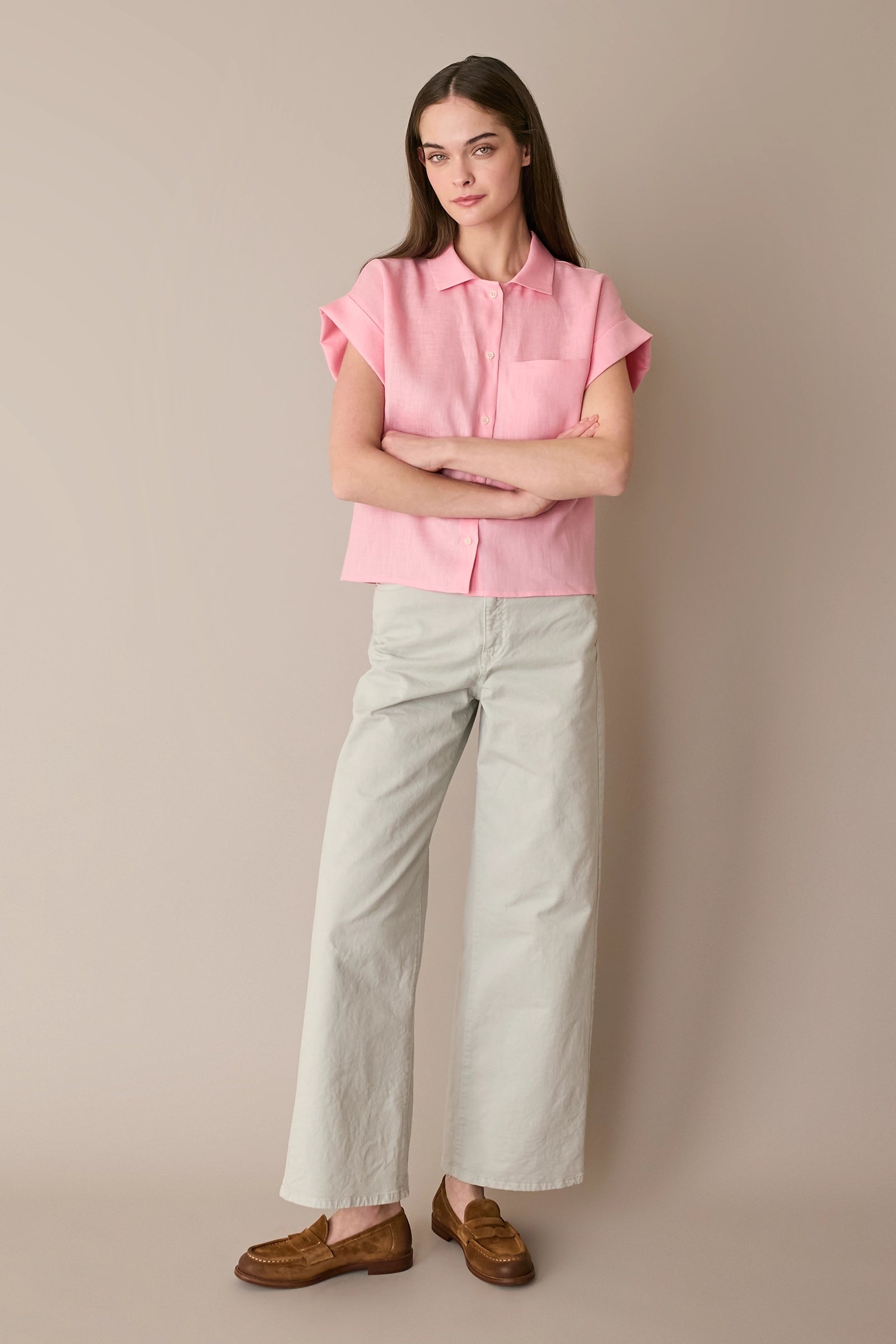 Linen shirt with patch pocket