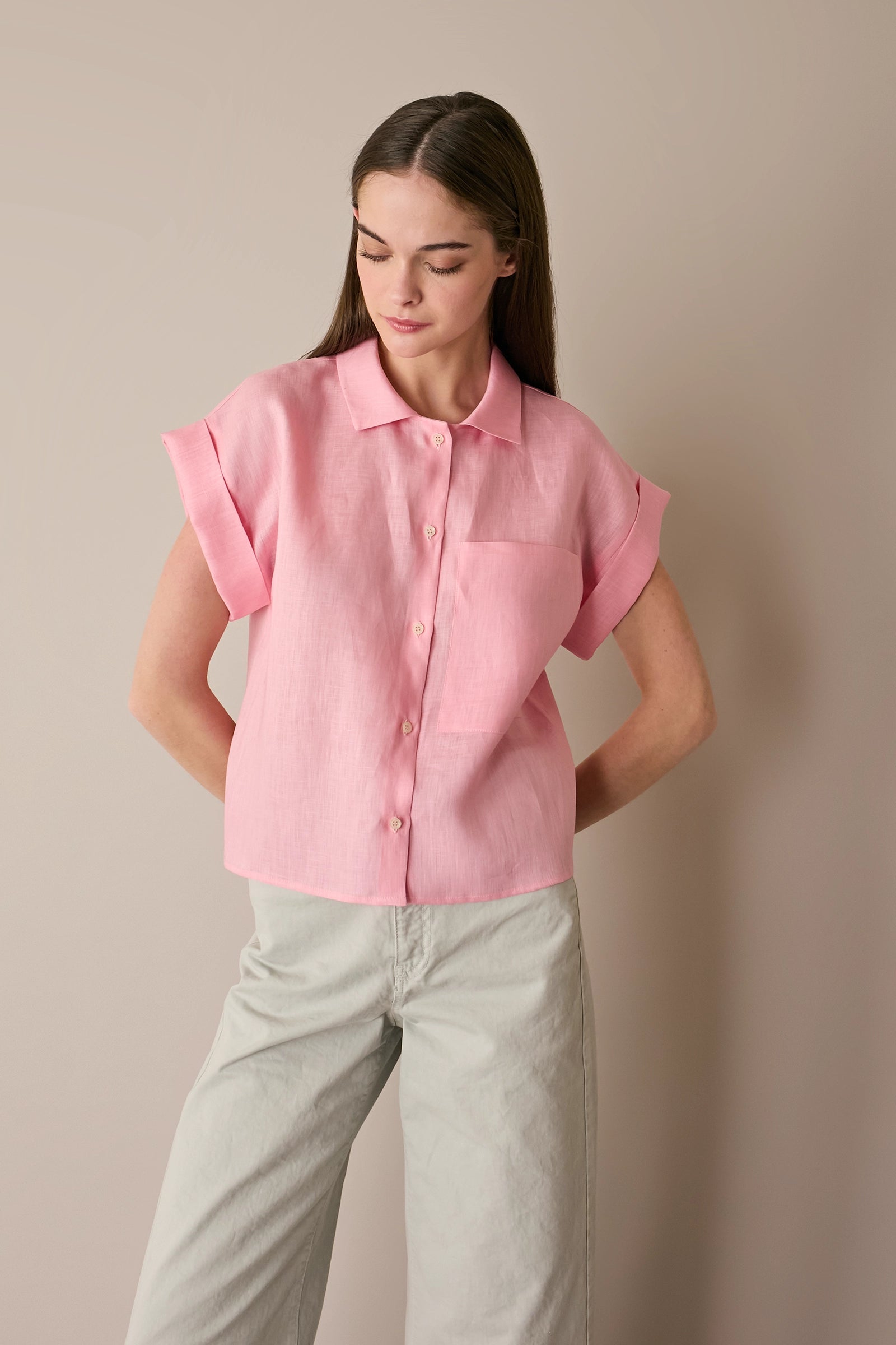 Linen shirt with patch pocket