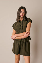 Drawstring cotton shirt