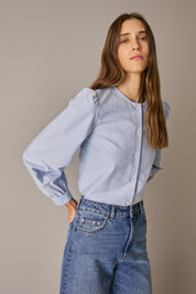 Crewneck shirt with puff sleeves