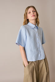 Camicia boxy in lino con colletto stondato
