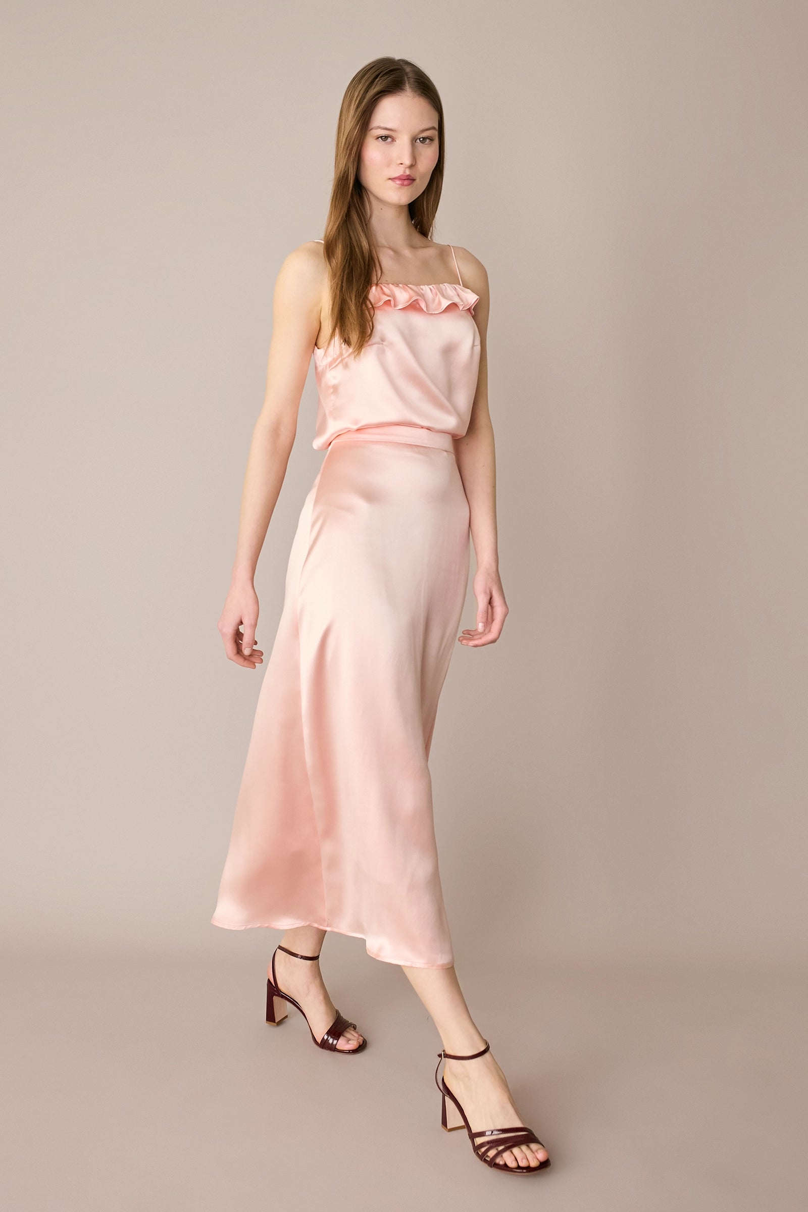 Top in blend di seta con spalline sottili